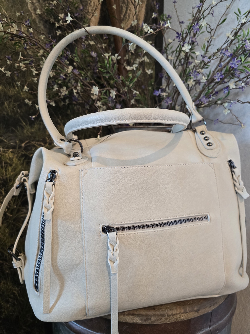 Cream Structured Satchel Handbag - Elegant Everyday Tote